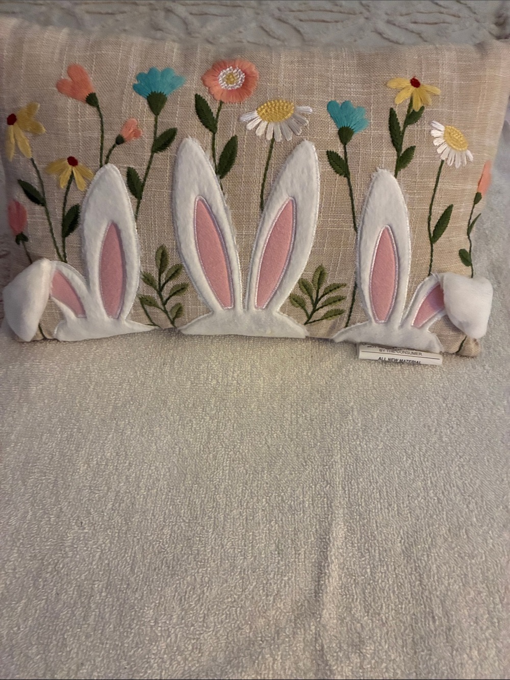 Evergreen Enterprises “Bunny Lumbar” Embroidered Bunny Ears Decorative pillow
